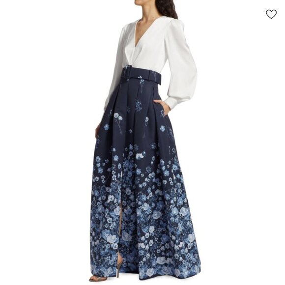 SACHIN & BABI Zoe Belted Gown, Ivory/Blue, Size 6, NWT - Picture 4 of 14